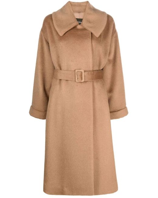 Emporio Armani Natural Belted Long-Sleeve Coat