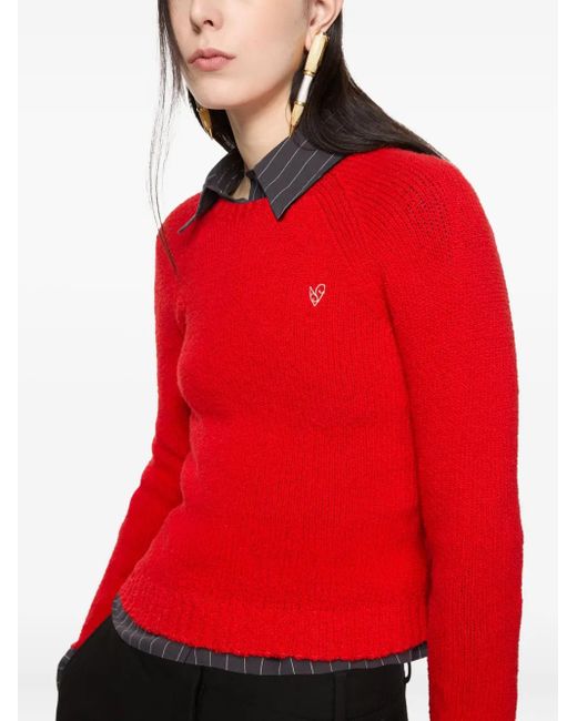 Acne Heart-Embroidered Raglan-Sleeve Sweater