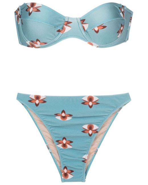 Adriana Degreas Blue Orchid-print Strapless Bikini