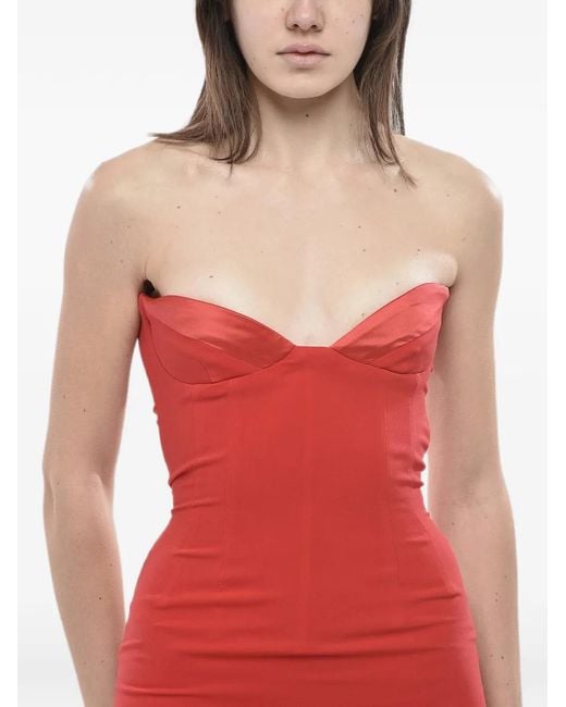 Monot Red Strapless High-Slit Maxi Dress