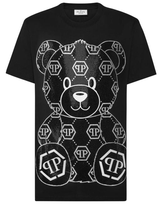 メンズ Philipp Plein テディベアアップリケ シャツ Black