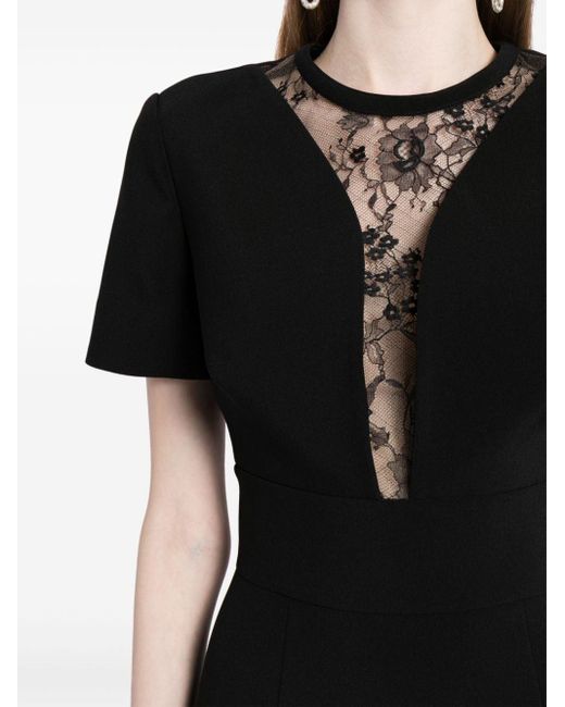 Elie Saab Black Lace-panel Midi Dress