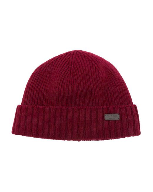 Barbour Red Carlton Beanie Hat for men