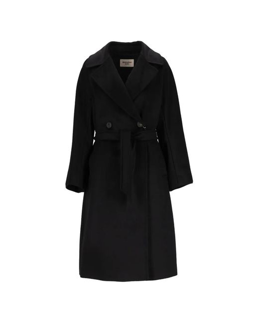 Weekend by Maxmara Black Manteau Croisé À Taille Ceinturée