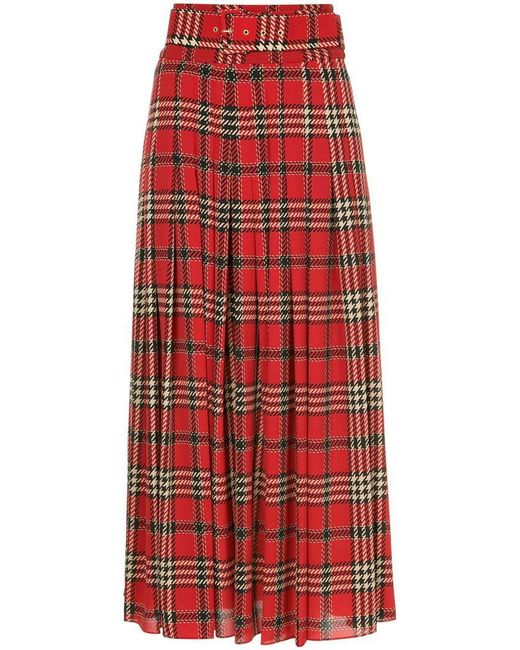 Emilia Wickstead Red Tartan Pleated Skirt