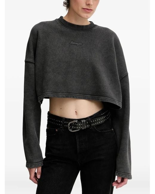 HUGO Black Logo-Embroidered Cropped Sweatshirt