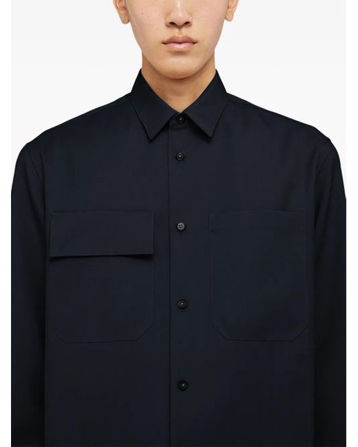 Jil Sander Blue Long-Sleeved Wool Shirt for men