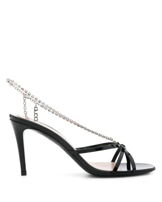 Gucci White 85Mm Crystal-Chain Sandals