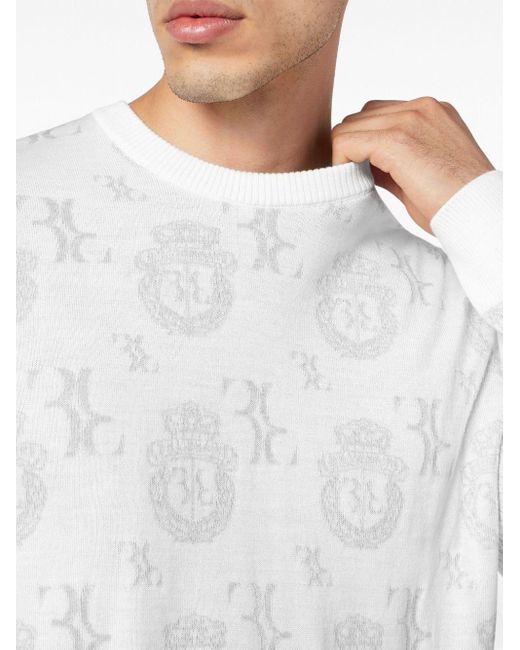 Billionaire White Crest Patterned-jacquard Sweatshirt for men