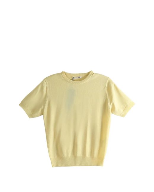 Auralee Yellow Ribbed Knit T-Shirt