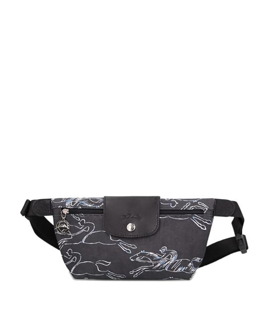 Longchamp Gray Horse-Print Flap Belt Bag