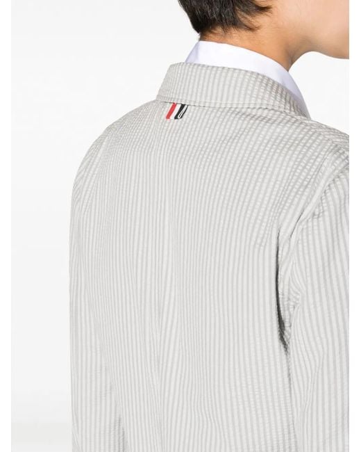 Thom Browne Gray Striped Seersucker Single-Breasted Blazer