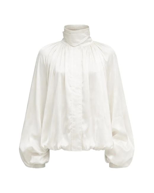 ROTATE BIRGER CHRISTENSEN White Funnel-Neck Oversized Jacket