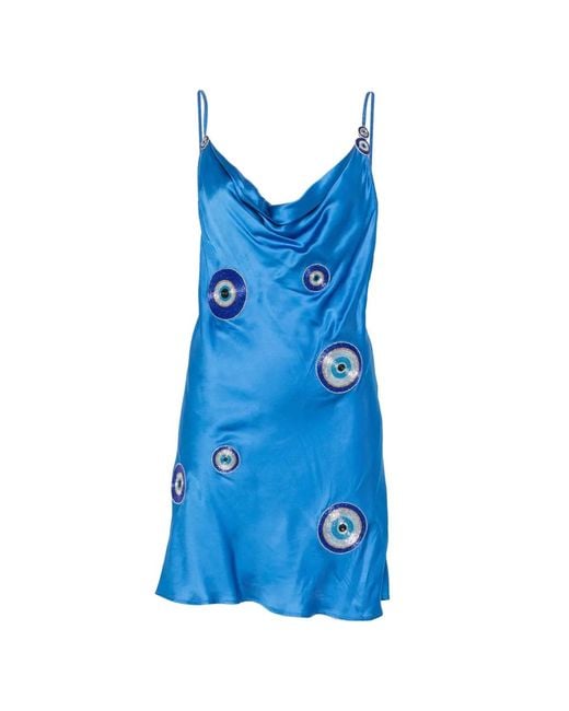 Leslie Amon Blue La Galli Bead-Embellished Dress