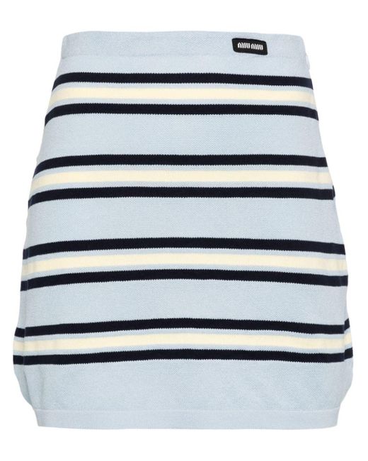 Miu Miu Blue Striped Piqué Mini Skirts