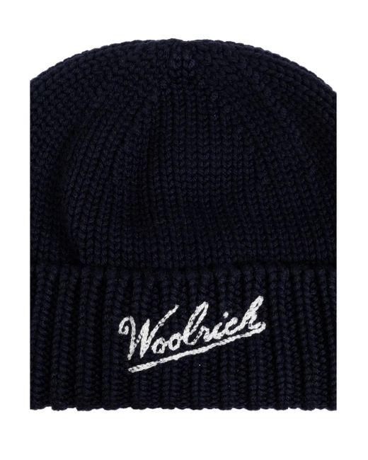 Woolrich Blue Logo-Intarsia Beanie for men