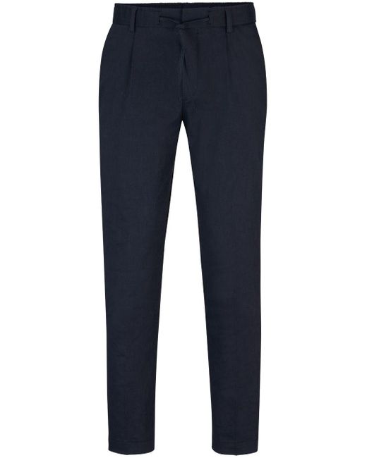 Boss Blue Drawstring-waistband Straight-leg Trousers for men
