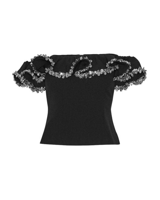ROTATE BIRGER CHRISTENSEN Black Crepe Ruffle Top