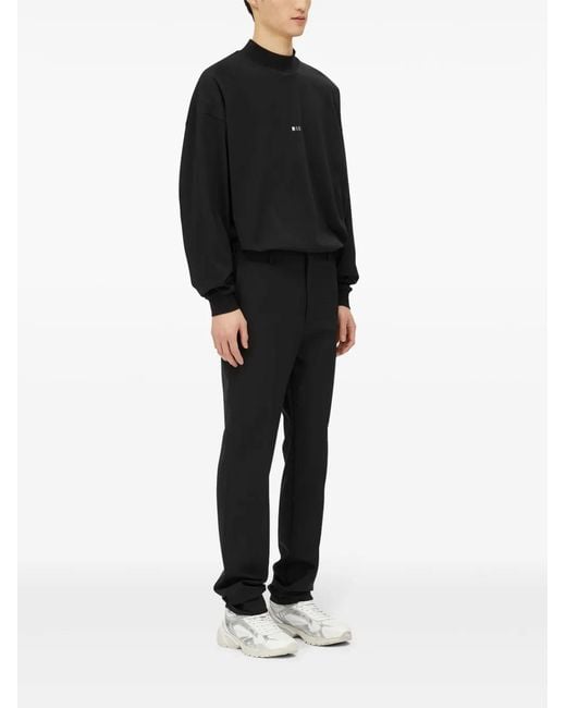 MSGM Black Straight-Leg Tailored Pants With Button Closure for men