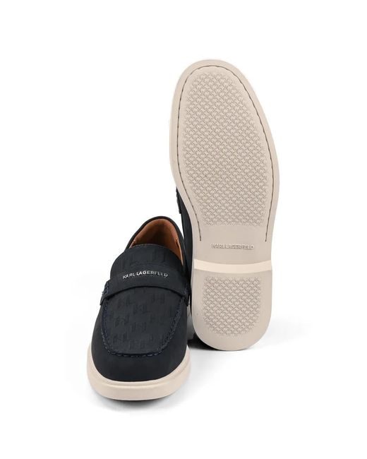 Karl Lagerfeld Blue Monogram-Embossed Leather Loafers for men