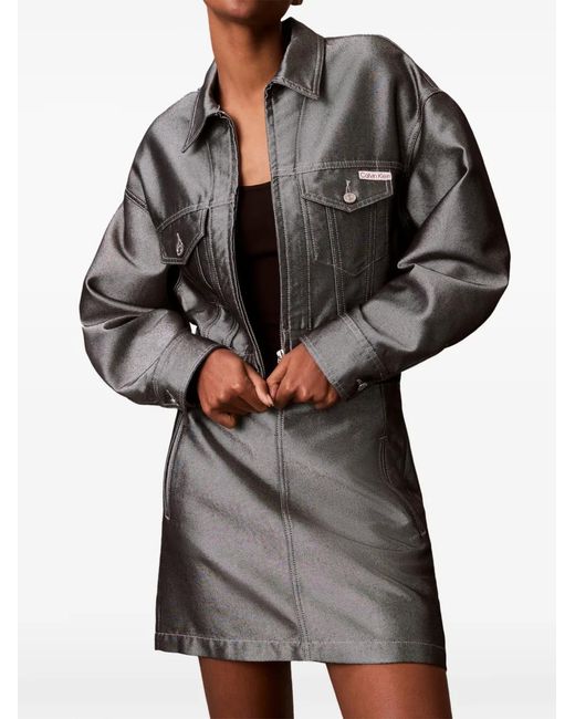 Calvin Klein Gray Metallic-Effect Cropped Jacket