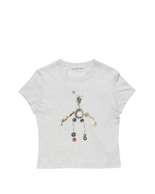 Acne White Fitted Graphic T-Shirt for men