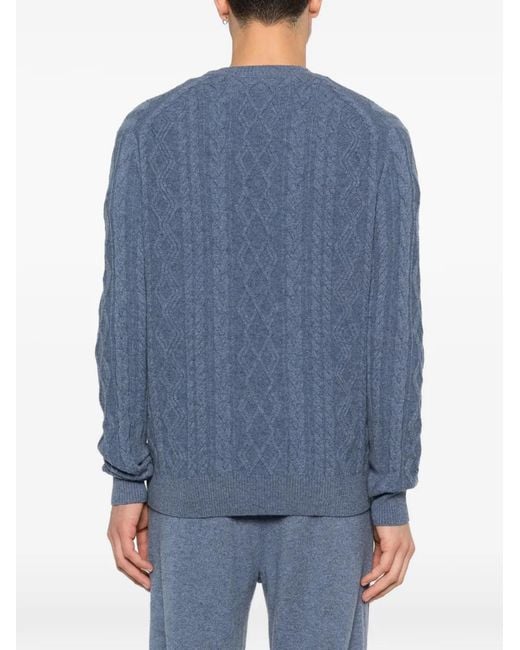Bompard Blue Cable-Knit Crew-Neck Sweater for men