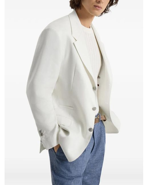 Brunello Cucinelli White Gabardine Blazer for men