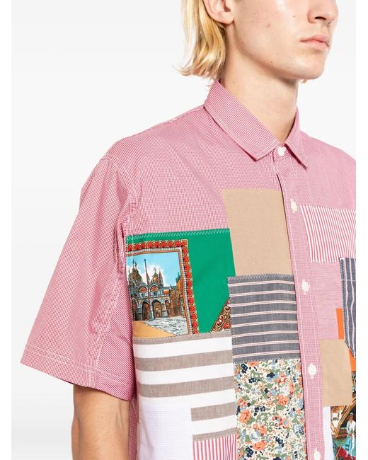 Junya Watanabe Overhemd Met Patchwork En Gingham Ruit in het Pink voor heren