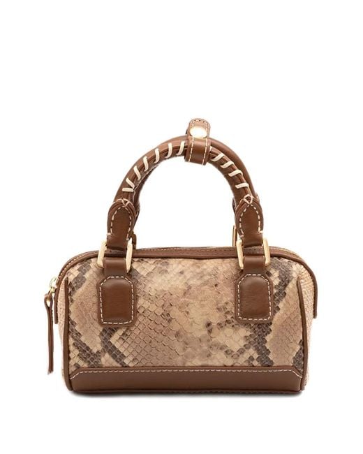 Isla Brown Mini Bowling Snakeskin Top Handle Mini Bag