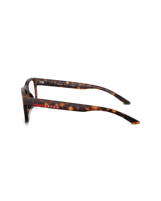 Prada Linea Rossa Brown Rectangle-Frame Glasses for men