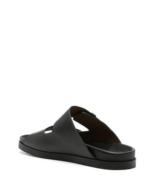Doucal's Black Round-Toe Leather Slides for men