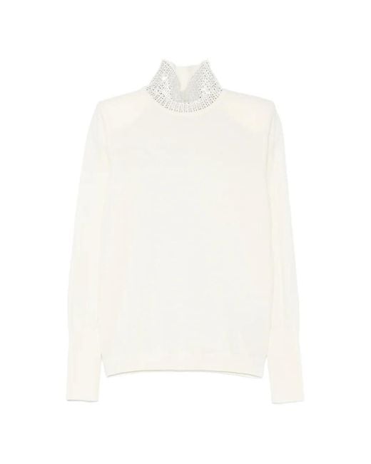 Circus Hotel White Crystal-Embellished Padded-Shoulder Sweater