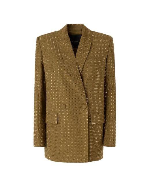 Pinko Green Stud-Embellished Double-Breasted Blazer