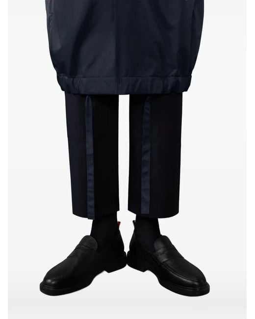 Thom Browne Blue Drawstring-Hood Windbreaker Coat for men