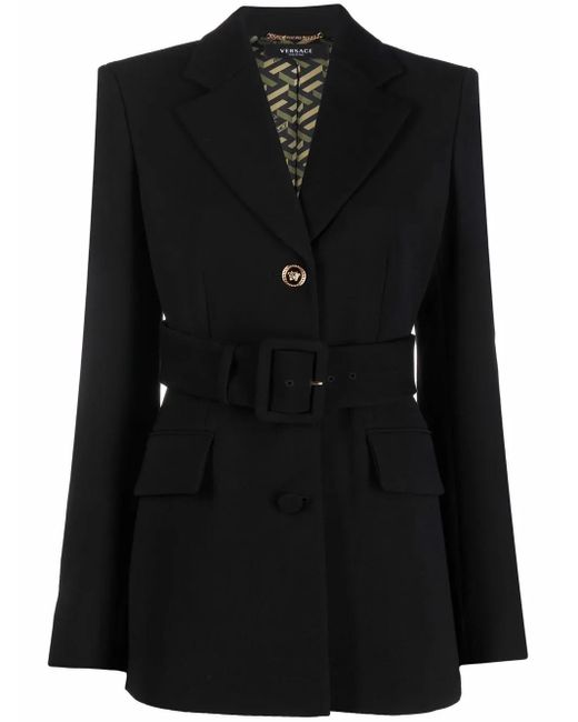 Blazer Con Cinturón Y Botones Versace de color Black