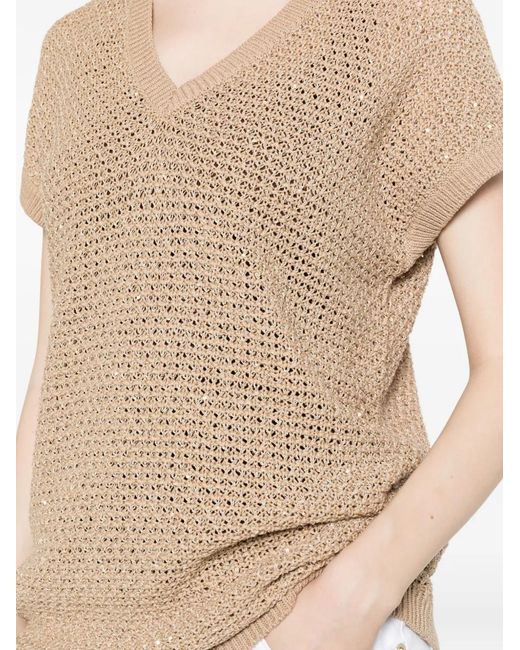 Fabiana Filippi Natural Sequin-Embellished V-Neck Vest