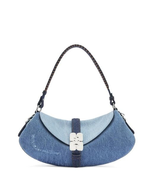 Ganni Blue B-Kat Logo-Plaque Denim Tote Bag