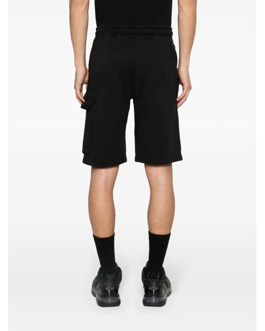 C P Company Black C.P. Company Diagonal Cotton Track Shorts for men
