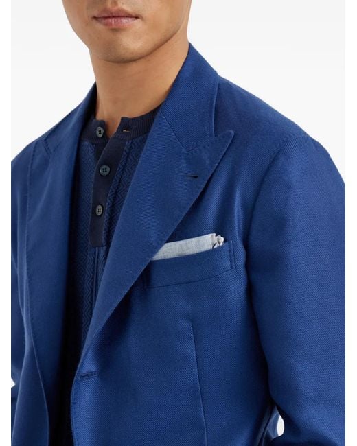 Brunello Cucinelli Blue Striped-Border Pocket Square for men