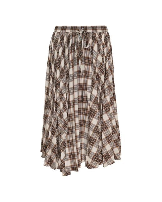 Lee Mathews Natural Rowan Check-Print Drawstring Midi Skirt