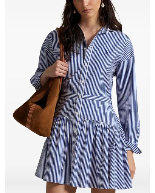 Vestido camisero a rayas con botones Polo Ralph Lauren de color Blue