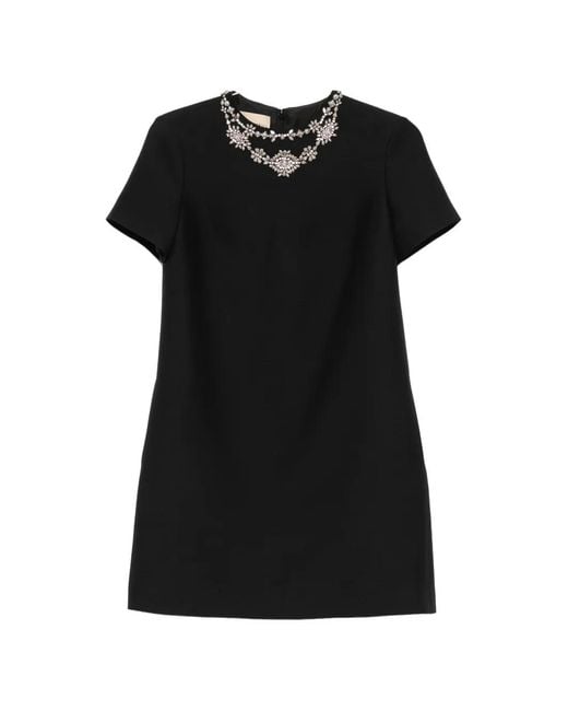 Valentino Garavani Black Crystal-Embellished Short-Sleeve Mini Dress