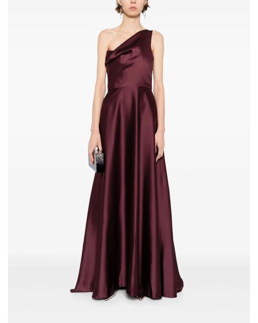 Amsale Purple One-Shoulder Draped Gown