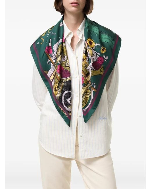 Burberry Green Etched-Knight Silk Scarf