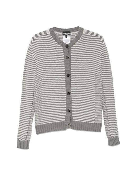 Emporio Armani Gray Striped Button-Up Cardigan