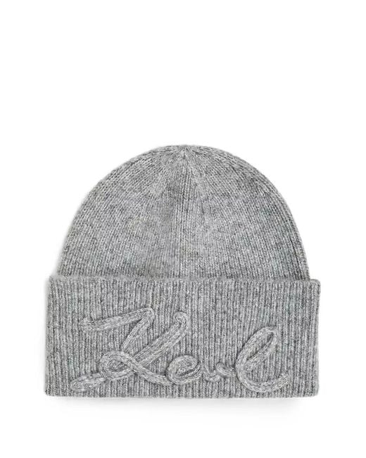Karl Lagerfeld Gray Bonnet Côtelé À Logo Brodé K/Signature