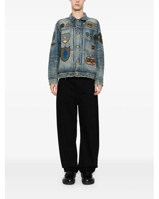 Sacai Blue Patch-Embellished Button-Up Denim Jacket for men