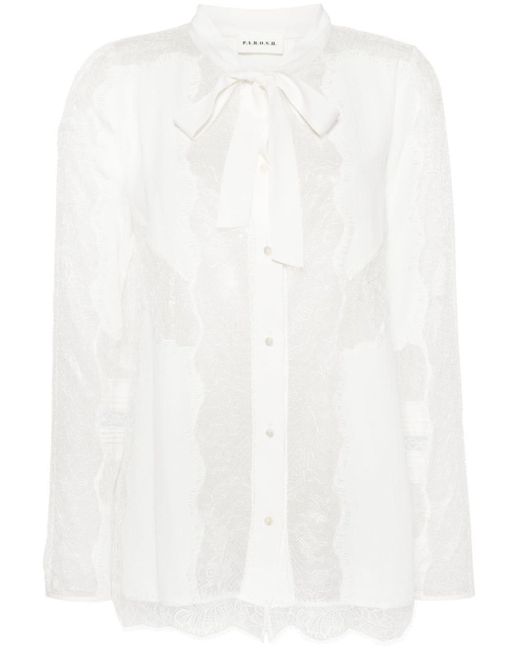 P.A.R.O.S.H. White Semi-sheer Lace Shirt