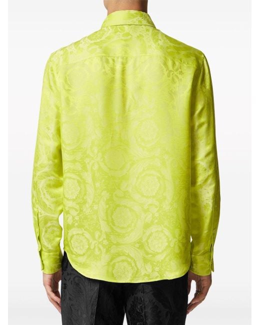 Versace Yellow Patterned-jacquard Spread-collar Shirt for men